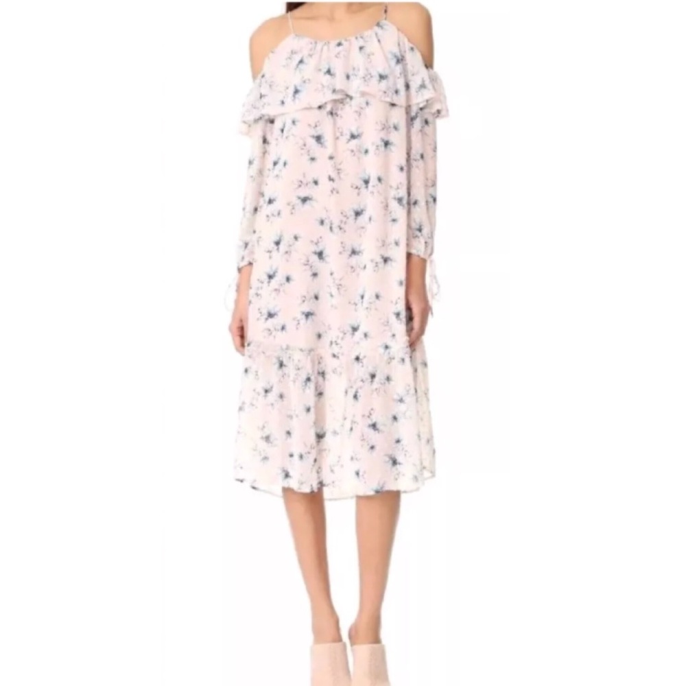 Moon River Cold Shoulder Floral Print Pink Dress